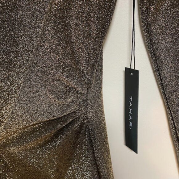 Tahari Metallic Bronze Long-sleeve Women's Ruched Mini Dress Size S NWT - Picture 6 of 12